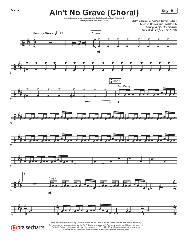Ain't No Grave (Choral Anthem SATB) Viola (Bethel Music / Molly Skaggs / Arr. Luke Gambill)