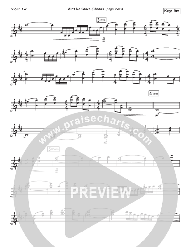 Ain't No Grave (Choral Anthem SATB) Violin 1/2 (Bethel Music / Molly Skaggs / Arr. Luke Gambill)