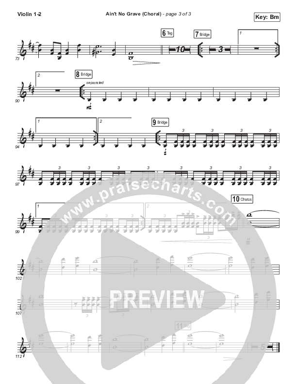 Ain't No Grave (Choral Anthem SATB) Violin 1/2 (Bethel Music / Molly Skaggs / Arr. Luke Gambill)