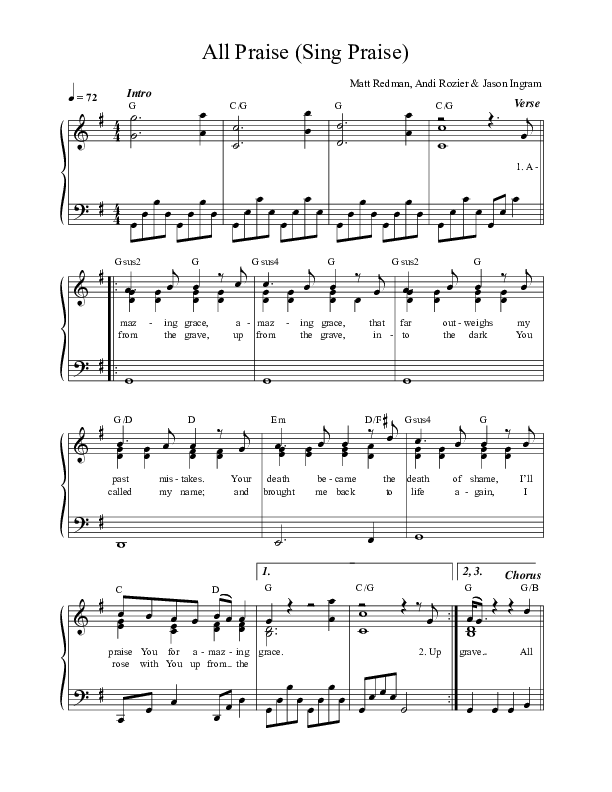 All Praise (Sing Praise) (Live) Lead Sheet (Matt Redman)