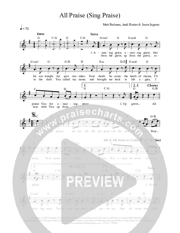 All Praise (Sing Praise) (Live) Lead Sheet Melody (Matt Redman)