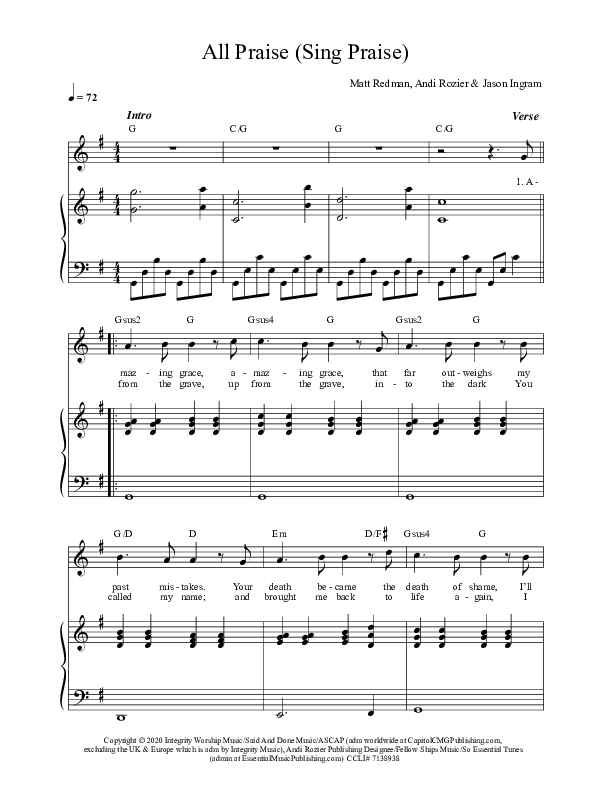 All Praise (Sing Praise) (Live) Lead & Piano (Matt Redman)