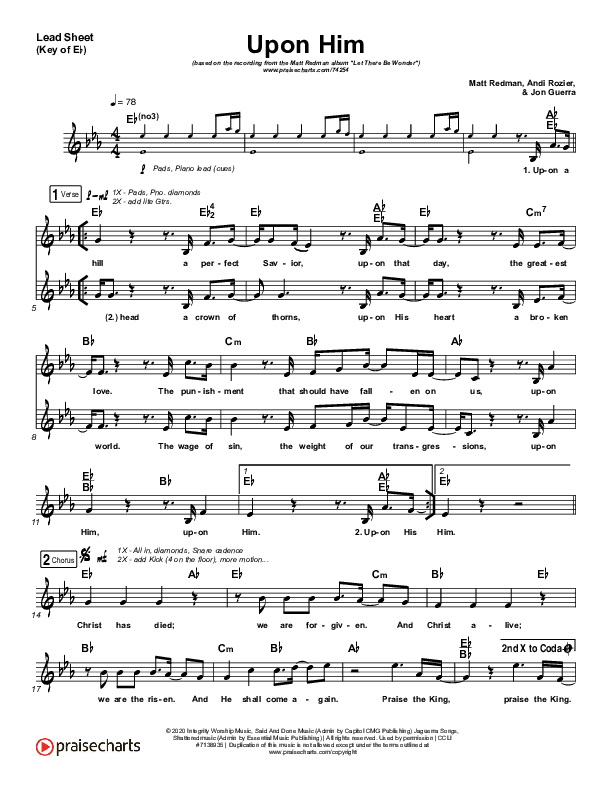 Upon Him (Live) Lead Sheet (Melody) (Matt Redman)
