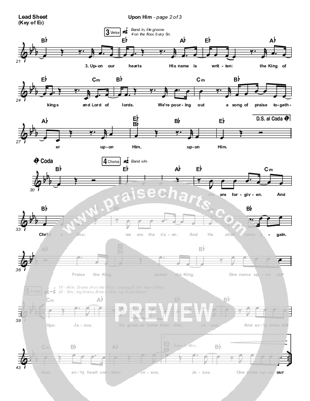 Upon Him (Live) Lead Sheet (Melody) (Matt Redman)