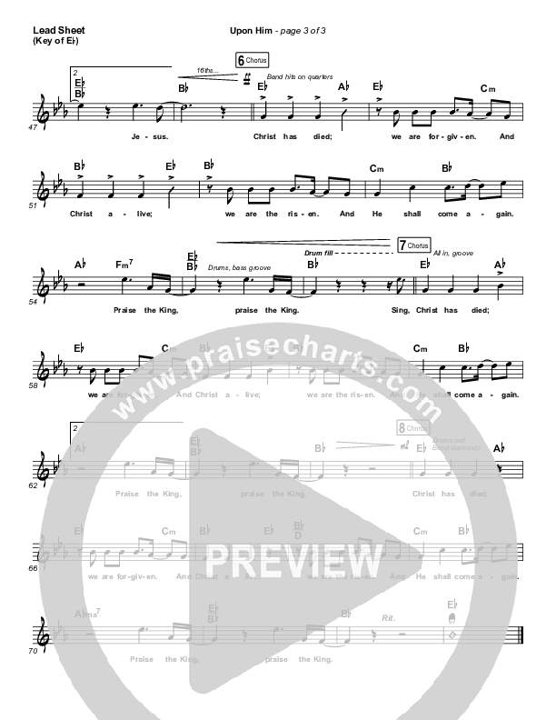 Upon Him (Live) Lead Sheet (Melody) (Matt Redman)