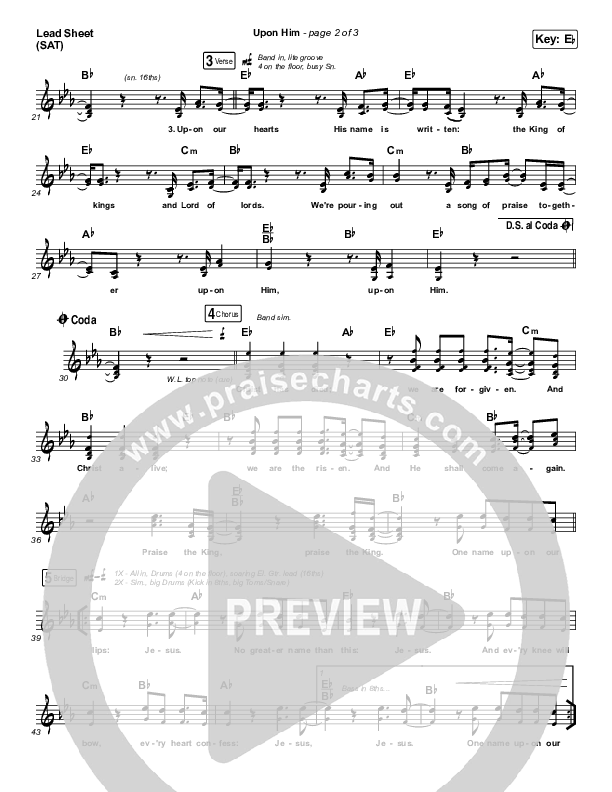 Upon Him (Live) Lead Sheet (SAT) (Matt Redman)