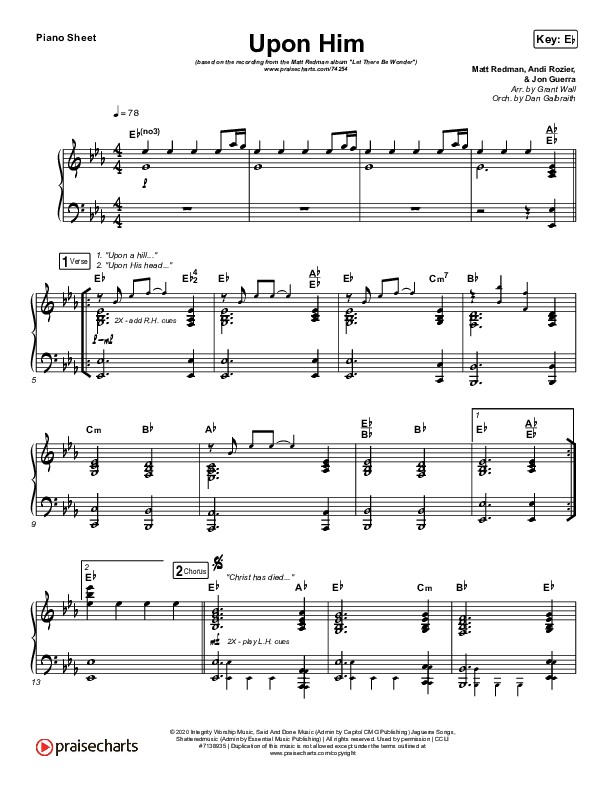 Upon Him (Live) Piano Sheet (Matt Redman)