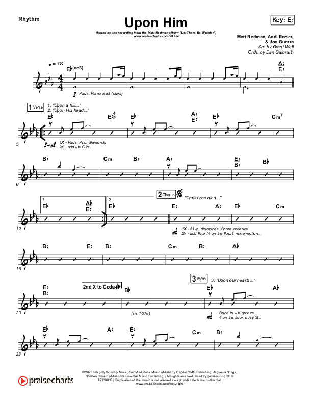 Upon Him (Live) Rhythm Chart (Matt Redman)