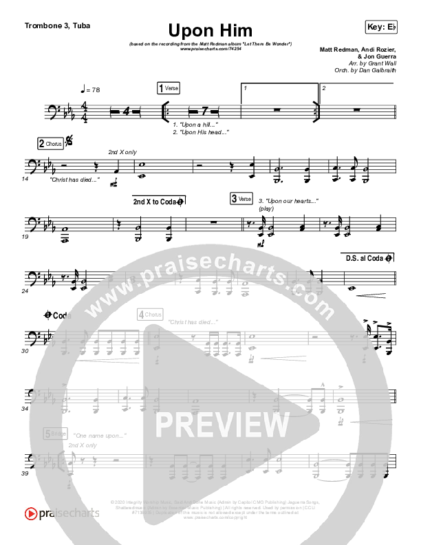 Upon Him (Live) Trombone 3/Tuba (Matt Redman)