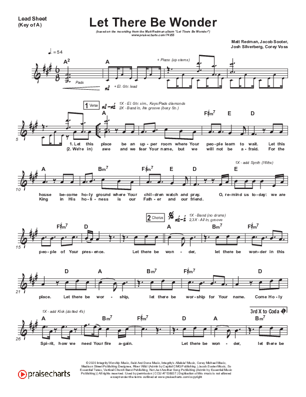 Let There Be Wonder (Live) Lead Sheet (Melody) (Matt Redman)