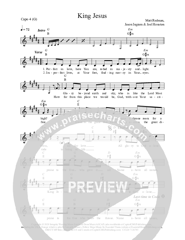 King Jesus (Live) Lead Sheet Melody (Matt Redman)