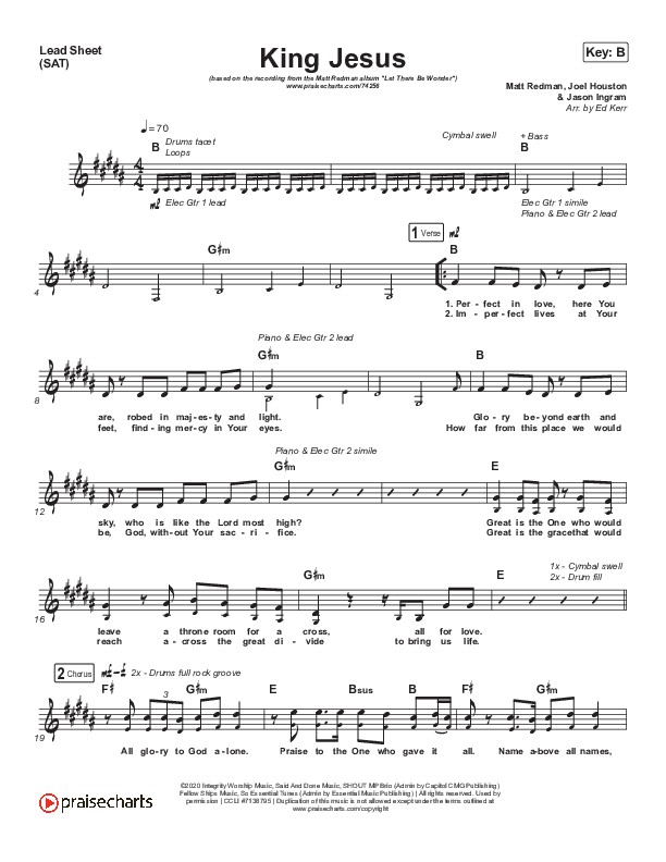 King Jesus (Live) Lead Sheet (SAT) (Matt Redman)