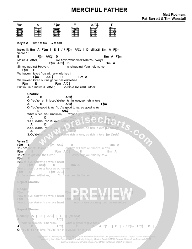 Merciful Father (Live) Chord Chart (Matt Redman)