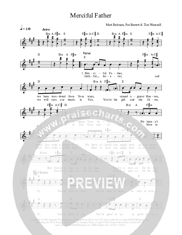Merciful Father (Live) Lead Sheet Melody (Matt Redman)
