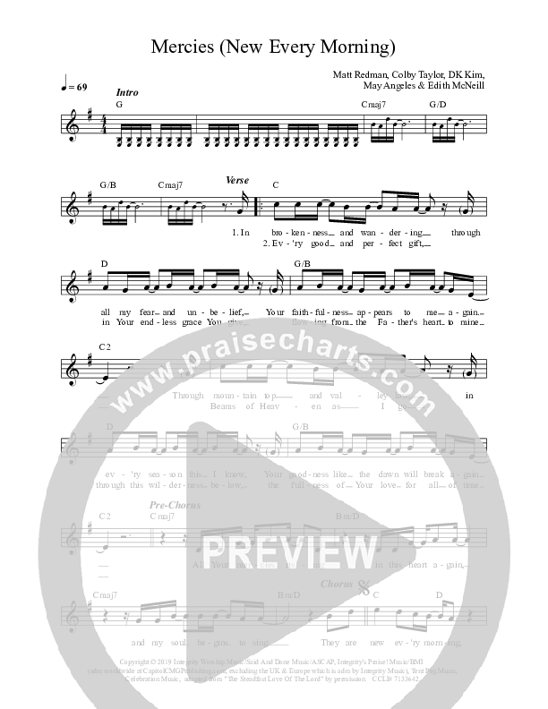 Mercies (New Every Morning) (Live) Lead Sheet Melody (Matt Redman)