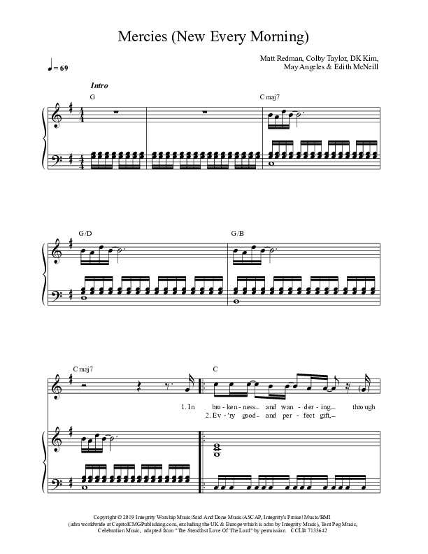 Mercies (New Every Morning) (Live) Piano/Vocal (Matt Redman)