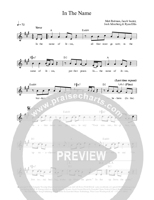 In The Name (Live) Lead Sheet Melody (Matt Redman)