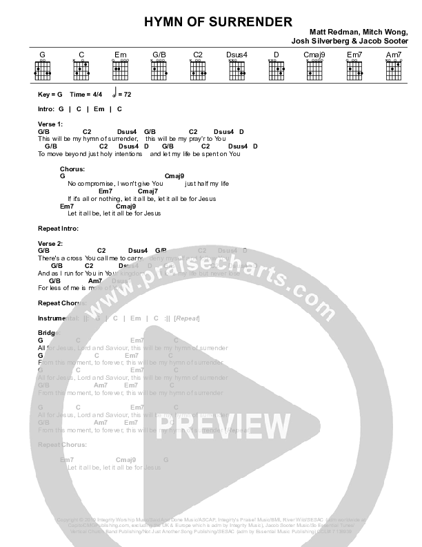 Hymn Of Surrender (Live) Chord Chart (Matt Redman)