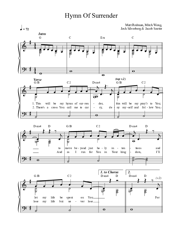 Hymn Of Surrender (Live) Lead Sheet (Matt Redman)