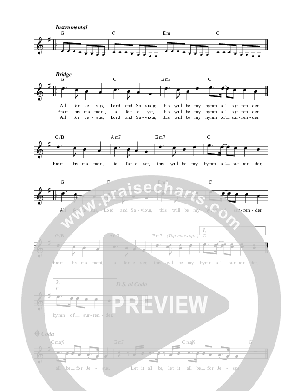 Hymn Of Surrender (Live) Lead Sheet Melody (Matt Redman)
