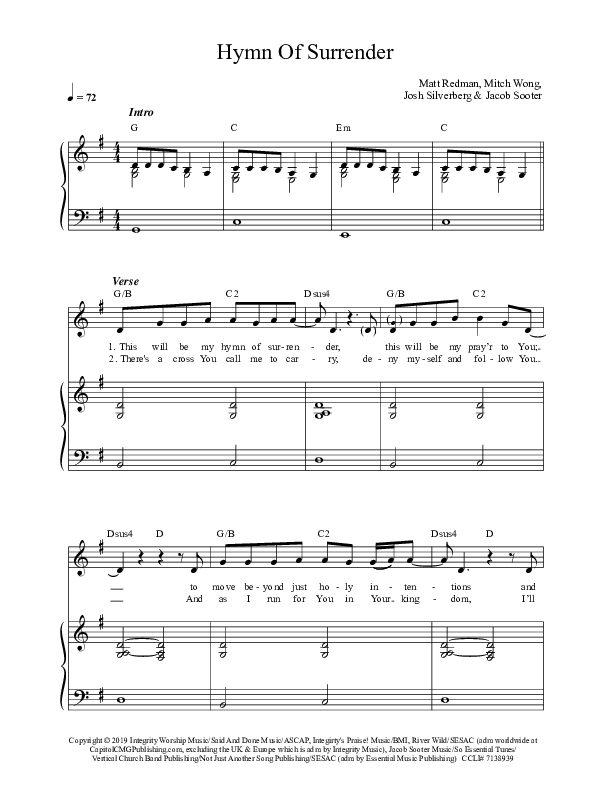 Hymn Of Surrender (Live) Lead & Piano (Matt Redman)