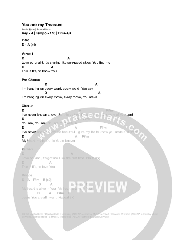 You Are My Treasure Chords PDF (Justin Rizzo) PraiseCharts