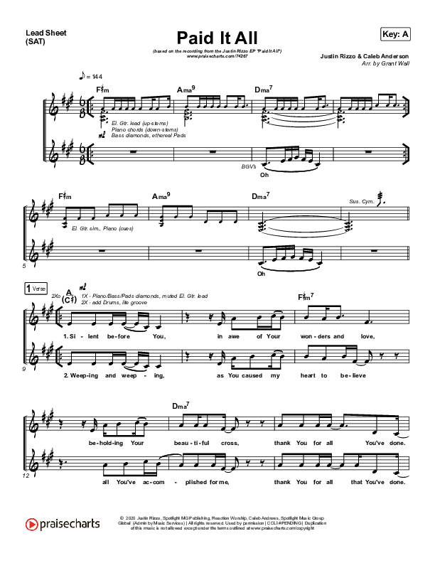 Paid It All Lead Sheet (SAT) (Justin Rizzo)