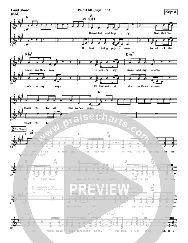 Paid It All Lead Sheet (SAT) (Justin Rizzo)