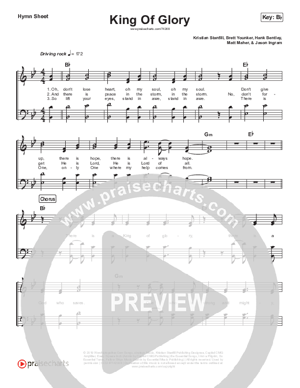 King Of Glory (Simplified) Hymn Sheet (Passion)
