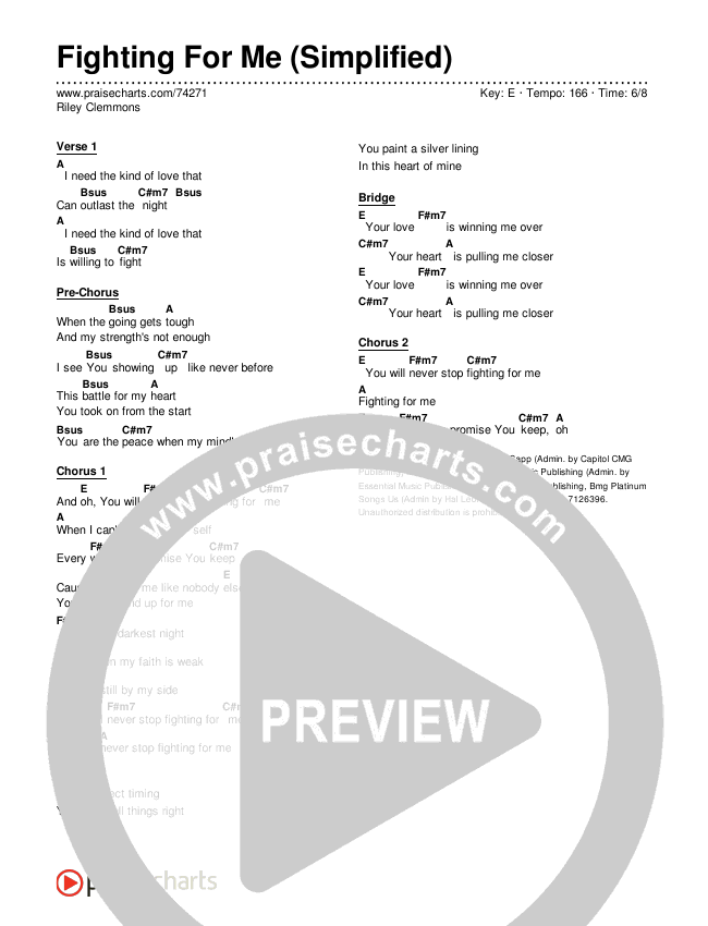 Fighting For Me (Simplified) Chord Chart (Riley Clemmons)
