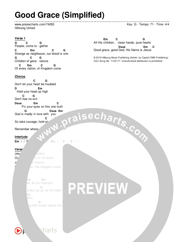 Good Grace (Simplified) Chord Chart (Hillsong UNITED)