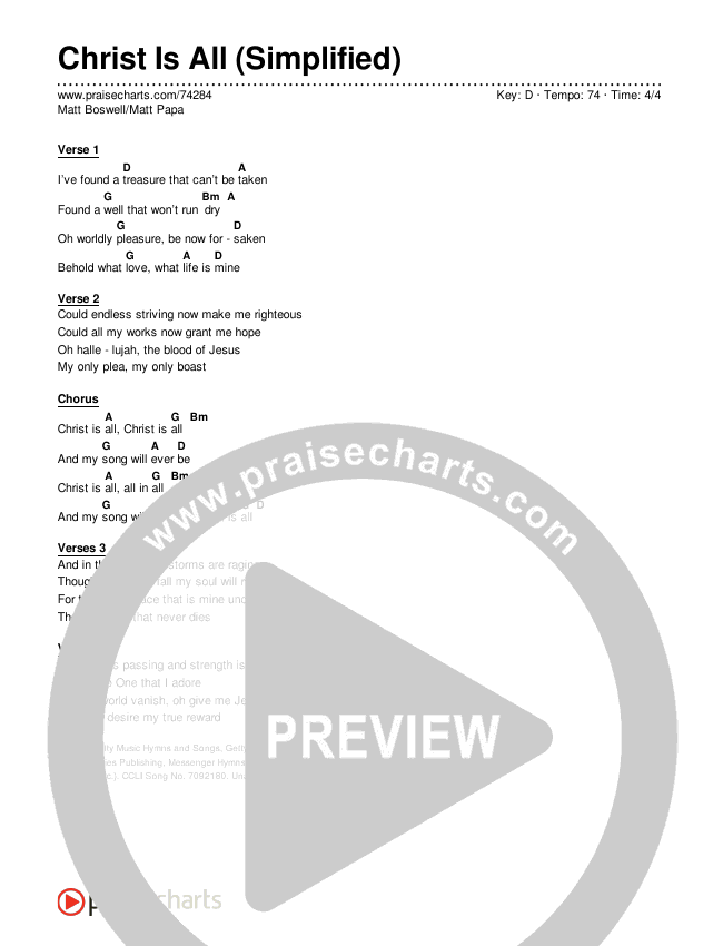 Christ Is All (Simplified) Chord Chart (Matt Boswell/Matt Papa)