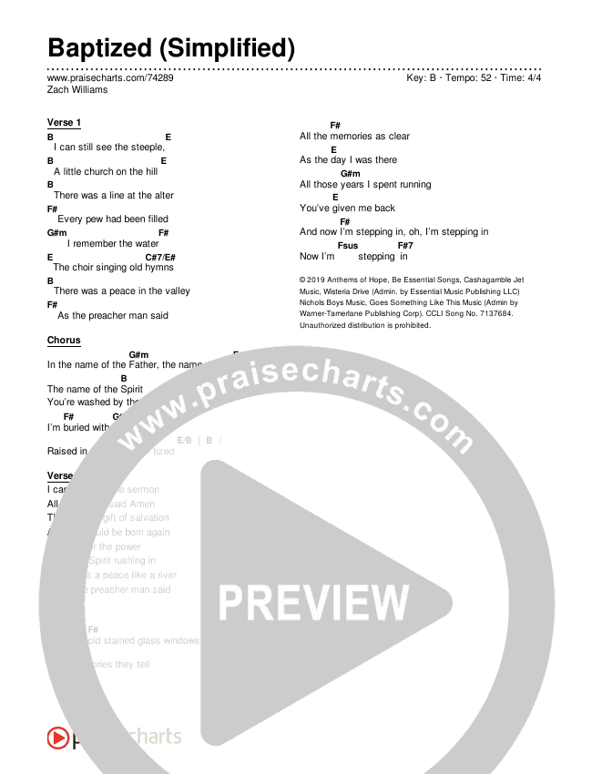 Baptized (Simplified) Chord Chart (Zach Williams)