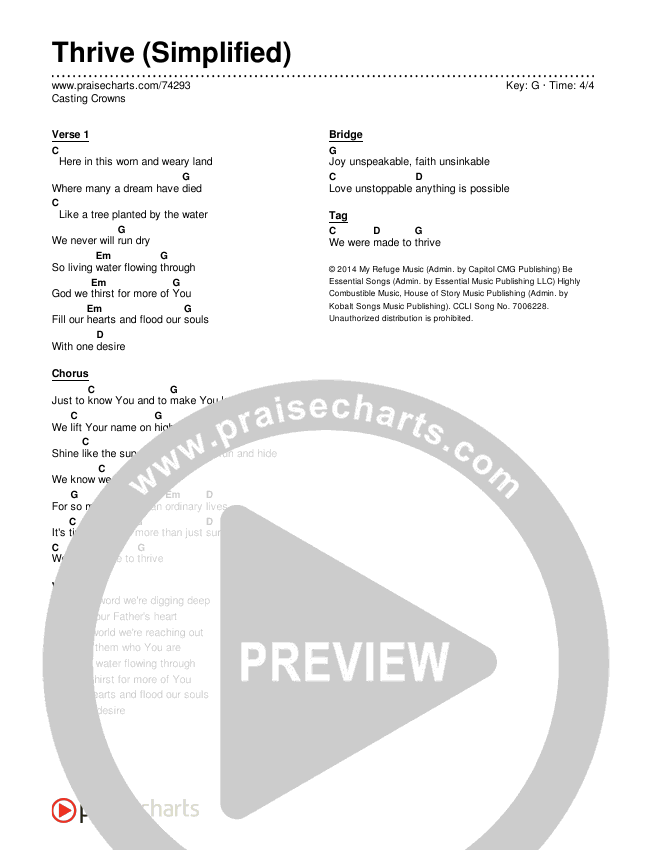 Thrive (Simplified) Chord Chart (Casting Crowns)