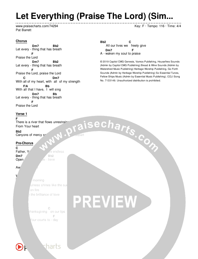 Let Everything (Praise The Lord) (Simplified) Chord Chart (Pat Barrett)