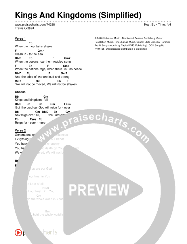 Kings And Kingdoms (Simplified) Chord Chart (Travis Cottrell)