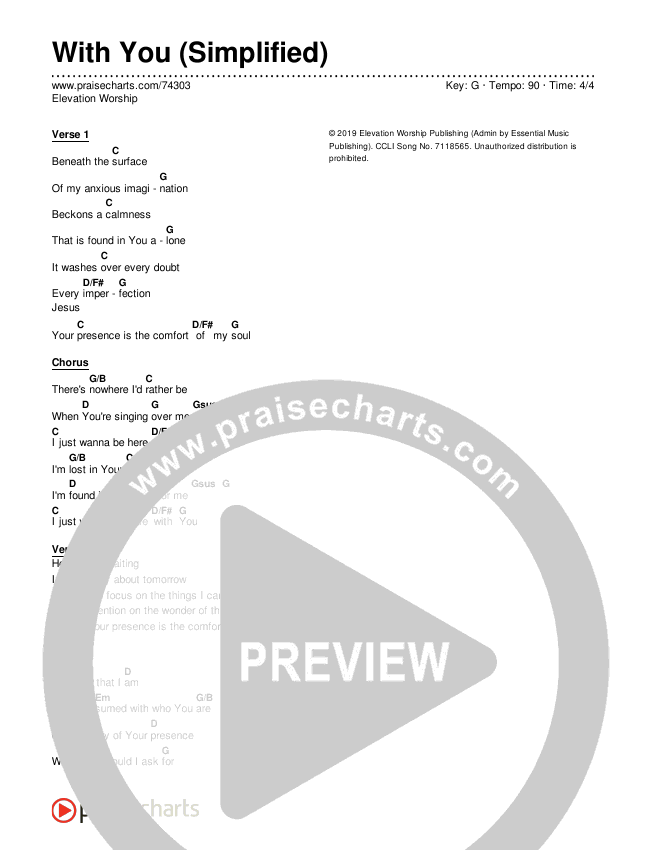 With You (Simplified) Chord Chart (Elevation Worship)