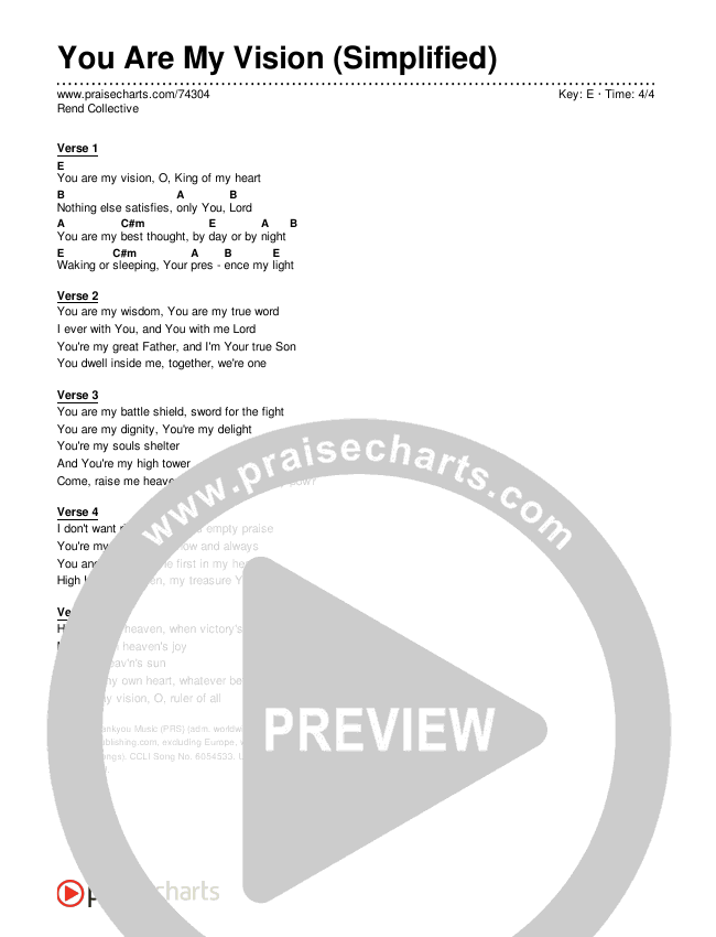 You Are My Vision (Simplified) Chord Chart (Rend Collective)