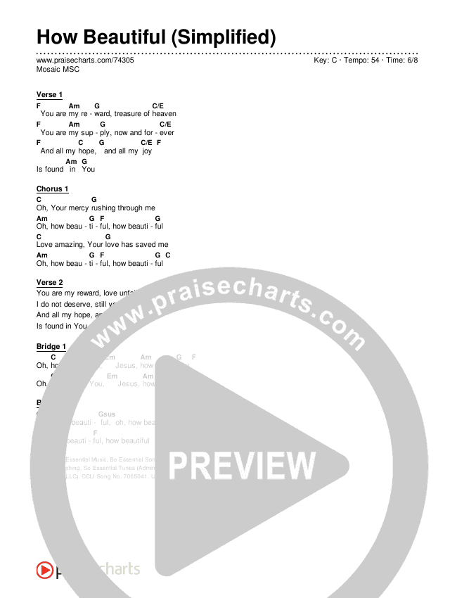 How Beautiful (Simplified) Chord Chart (Mosaic MSC)