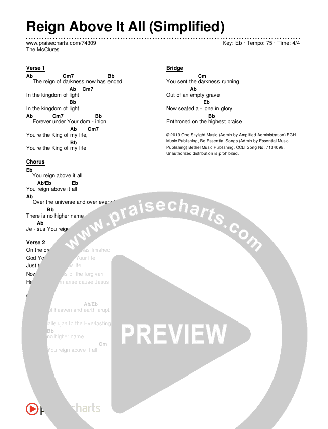 Reign Above It All (Simplified) Chord Chart (The McClures)
