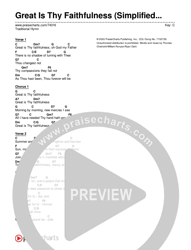 Great Is Thy Faithfulness (Simplified) Chord Chart (Traditional Hymn)
