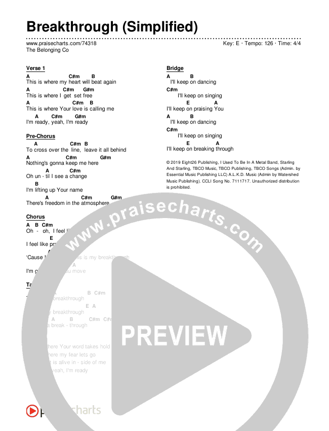 Breakthrough (Simplified) Chord Chart (The Belonging Co)