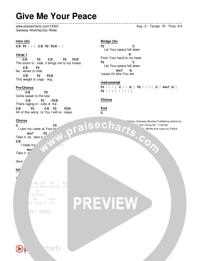 Give Me Your Peace Chords & Lyrics (Gateway Worship / Zac Rowe)