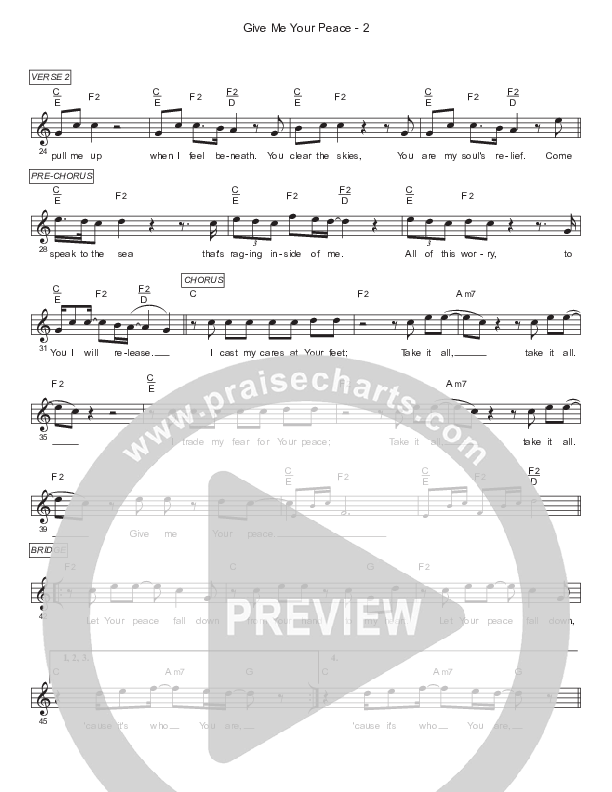 Give Me Your Peace Lead Sheet Melody (Gateway Worship / Zac Rowe)