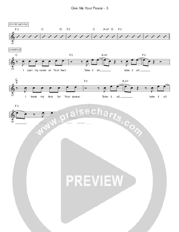 Give Me Your Peace Lead Sheet Melody (Gateway Worship / Zac Rowe)