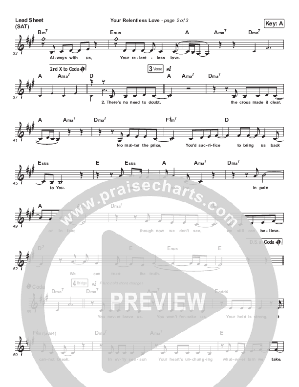 Your Relentless Love Lead Sheet (Ed Kerr / Abby Morales)