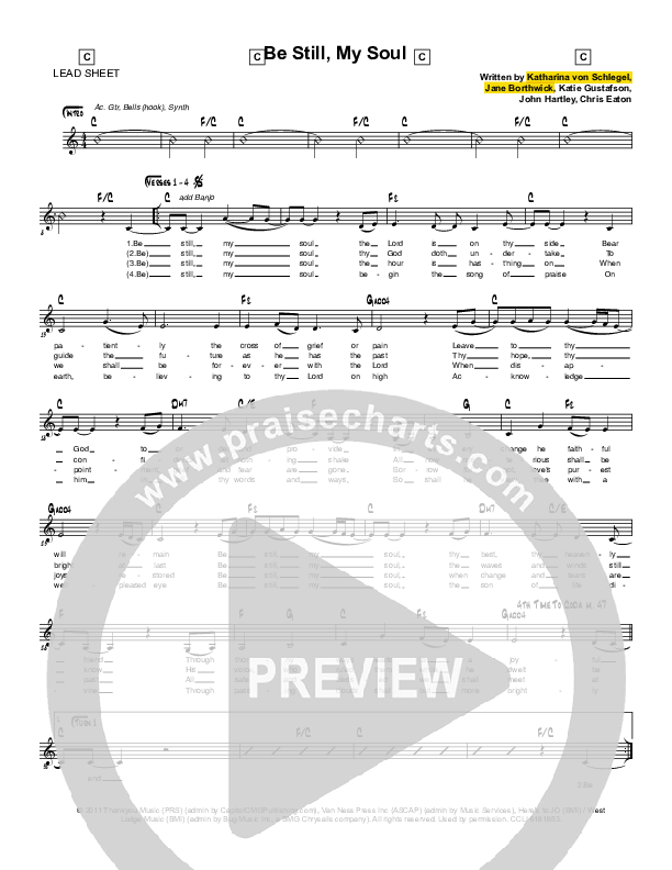 Be Still My Soul Lead Sheet (Simple Hymns / Katie Gustafson)