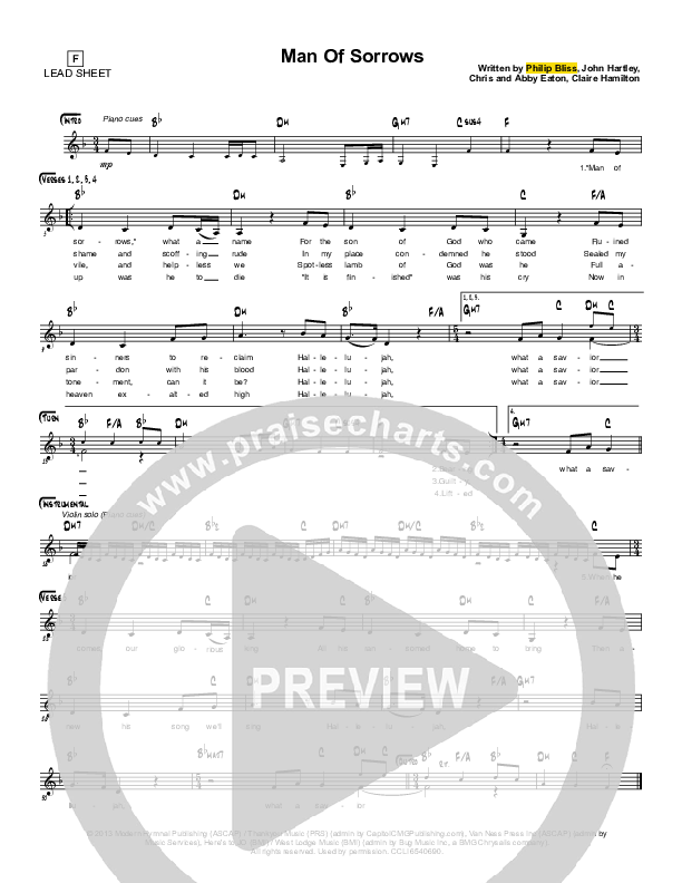 Man Of Sorrows Lead Sheet (Simple Hymns / Joanna Beasley)