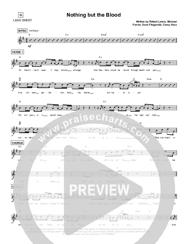 Nothing But The Blood Lead Sheet (Simple Hymns / Dave Fitzgerald)