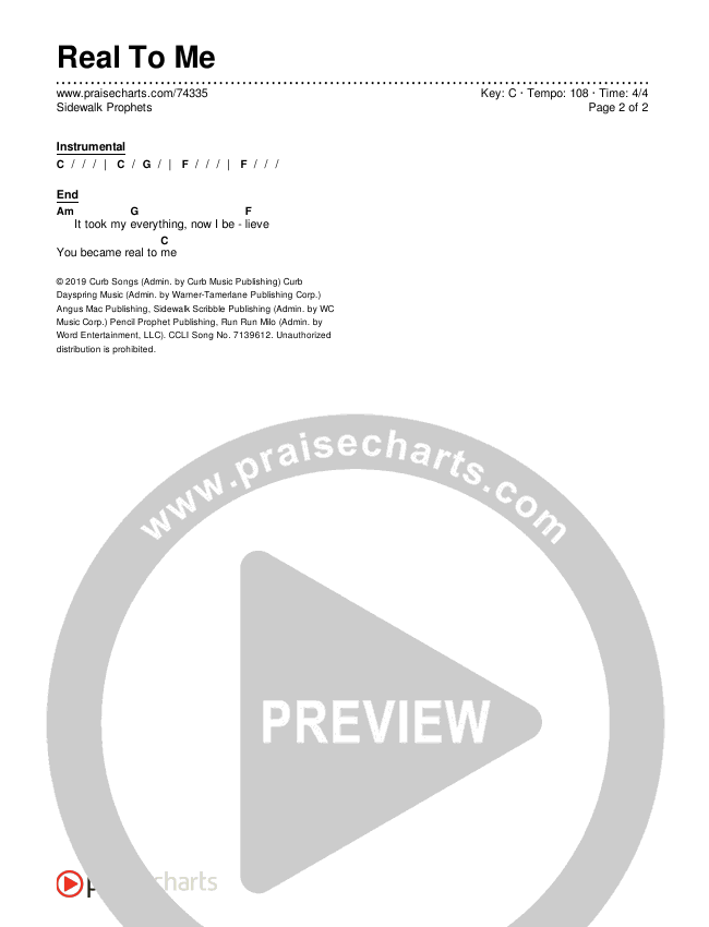 Real To Me Chords & Lyrics (Sidewalk Prophets)